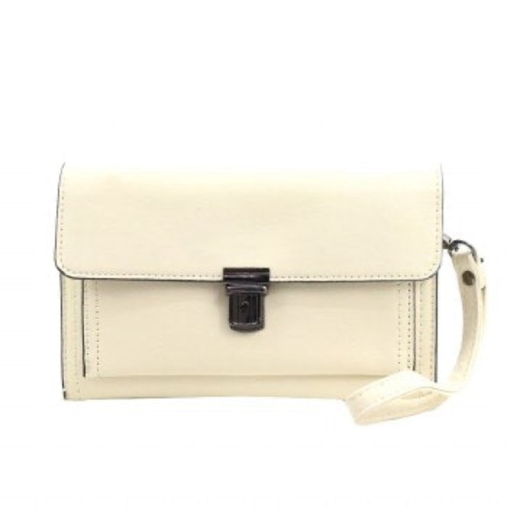 Faux Leather Clutch, Ivory